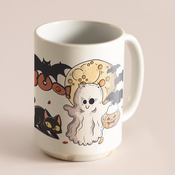 Halloween Boo Coffee Mug. Halloween Coffee Cup. 15oz Ceramic Mug - Picture 5 of 5